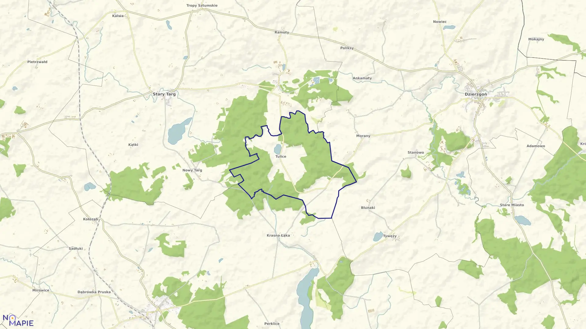 Mapa obrębu Tulice w gminie Stary Targ